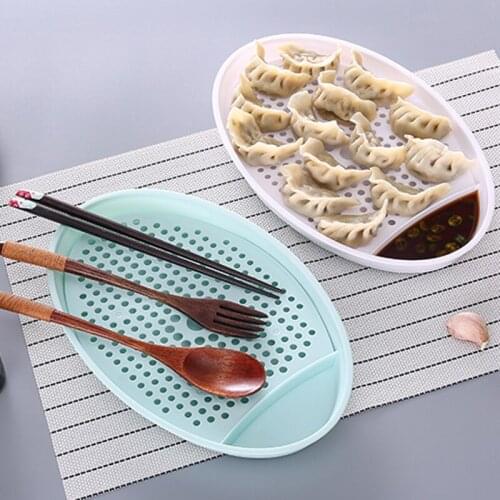 Elliptical dumpling plate Creative double-layer plate with vinegar dish dumplings snack plate to clean personalized plate