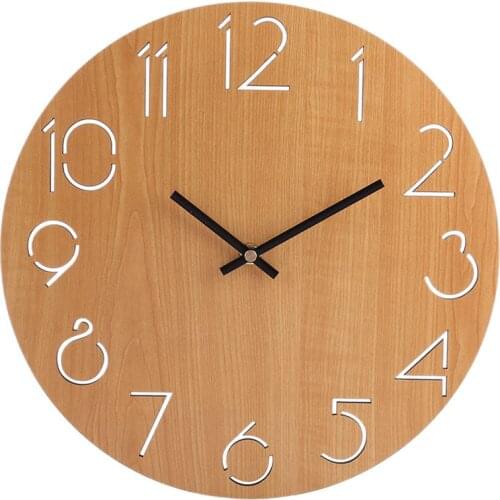 GTBL Creative Wall Clock Living Room Minimalist Modern Home Round Personality Silent Solid Wood Fashion(Light Brown)