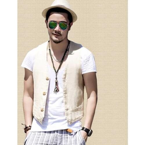 Summer Linen Suit Vest Men Casual Slimming Vest Office Formal Dress Wedding Waistcoat Male Clothing White Blue Black Plus Size