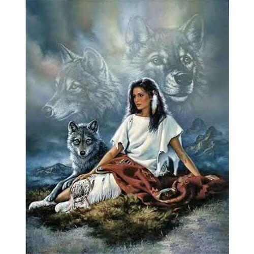 Loup Indian Women DIY 11CT Cross Stitch Embroidery Kits Needlework Craft Set Cotton Thread Printed Canvas Home Sell