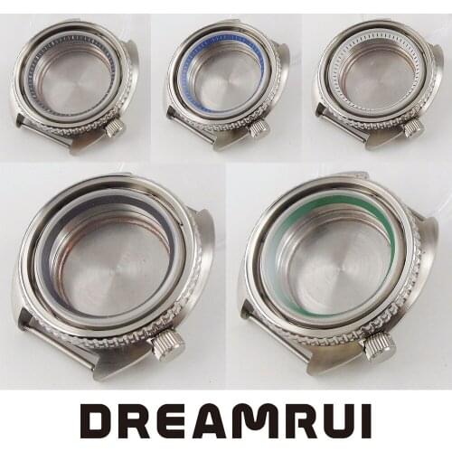 Steel Brushed 45mm Automatic Watch Case No Insert Sapphire Glass for NH35A NH36A Movement Unidirectiona Bezel Screw Down Crown
