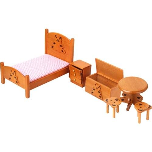 1/12 Scale Dollhouse Miniature Furniture Wooden Childrens Bedroom Set