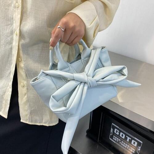 2022 Fashion New High-quality PU Leather Womens Designer Handbag Solid color Bow Tote bag Luxury brand Shoulder Messenger Bag