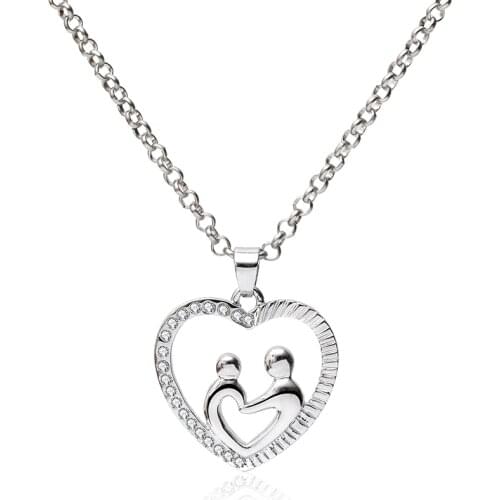 Fashion Trend Parent-child Mother Love Baby Heart-shaped Silver Color Pendant Necklace Zinc Alloy Jewelry Mother Baby Necklace