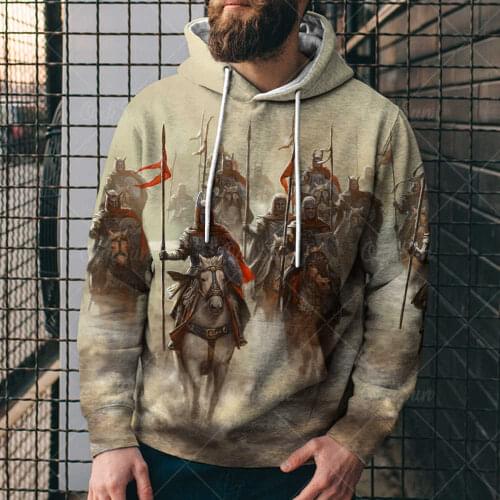 Knight Pattern Mens 3D Printed Loose Hooded Sigital Printing Hoodie
