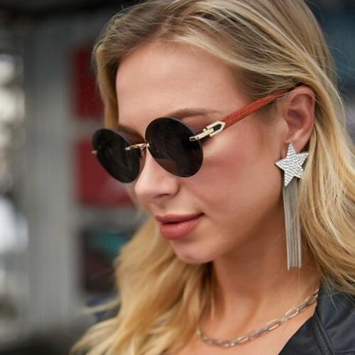 2021 retro mens glasses round frame rimless sliced sunglasses classic womens metal frame black lenses drivingoculos de sol