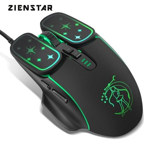 Zienstar Wired USB Port Mouse Mice with Ergonomic Design RGB Breathing Backlight Mute Button 4 Adjustable DPI Levels