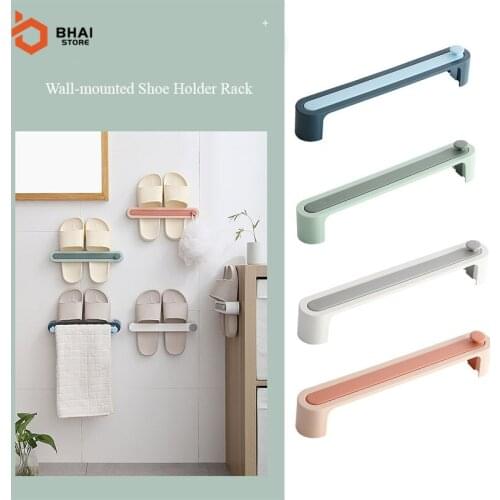 Wall Mounted Slippers Towel Storage Rack Free Punching Shelf For Bathroom Organizer Household Space-saving Shoe Wall Shelf