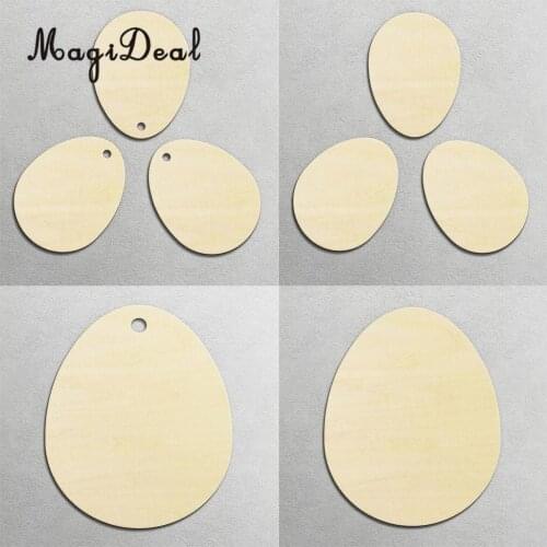 MagiDeal 50pcs/Set Unfinished Easter Egg Shape Wooden Pieces Plaque Family Board Date Tags Gift Label DIY Craft