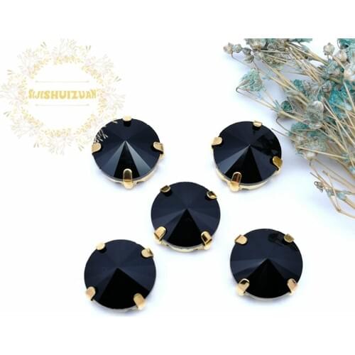 New product Satellite Black Crystal Glass Sewing Rhinestones with gold Claw DIY Wedding Dresses