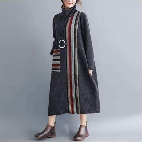 Fall/Winter 2021 fashion high-neck loose and thin stitching all-match elegant plus size womens dress