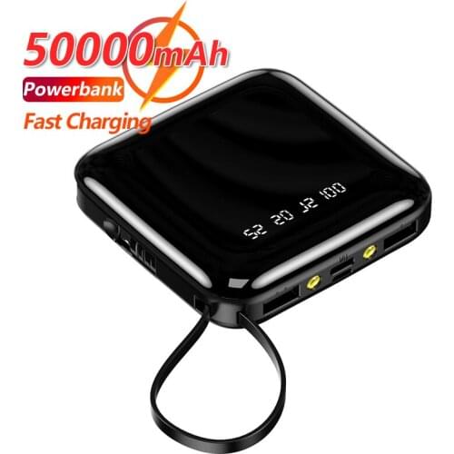 Mini Portable Power Bank 50000mAh with Built-in Charging Cable with Flashlight Outdoor External Battery Unidirectional Charger