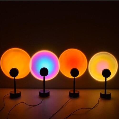 Remote control multi-color switching modern metal night light sunset table lamp led rainbow rgb sunset projection floor lamp