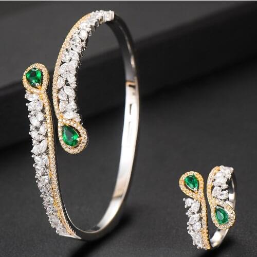 Missvikki Luxury finely Peacock tail Bangle Ring Sets for Women Wedding Dubai Bridal Bangle Ring Sets aretes de mujer modernos