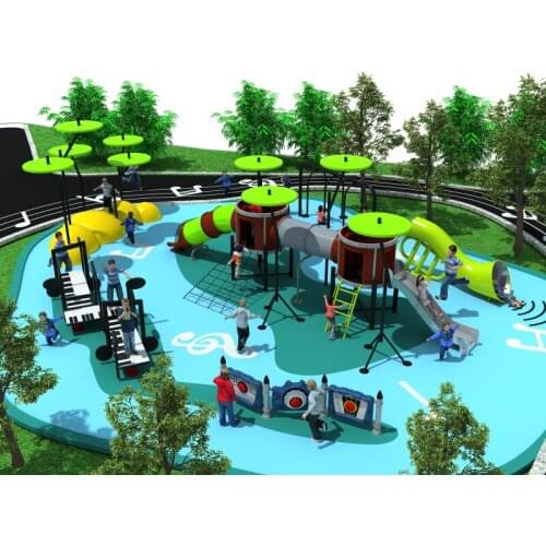 School amusement outdoor playground with PE board roof and steel slide music theme park YLW-OUT180303