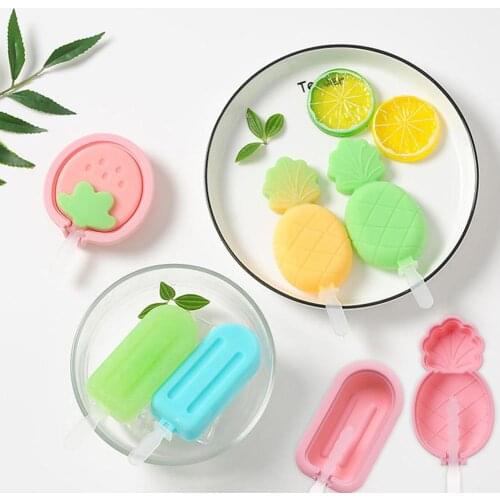 Silicone Ice Cream Maker Molds Cute Strawberry Pineapple Popsicle Mold With Lid Ice Lolly Form Mould Homemade DIY Ice Cream Cup