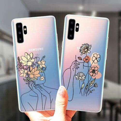 Minimal Lines Woman Flowers Phone Case For Samsung Galaxy M31S M51 M11 M21 M30S M10 M20 NOTE 20 Ultra 10 Pro 9 8 Silicone Cover