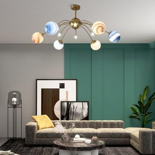 Modern Sputnik Gold Chandelier Globe Colorful Glass Hanging Child Room Decorative Pendant Light