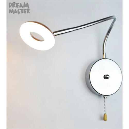 Modern Pull Chain Switch L35cm Hose LED Wall Lamp 5W Flexible Arm Light Lamp Bedside Reading Light Study Painting Wall Lighting