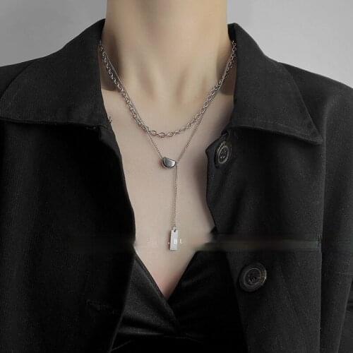 U-Magical Statement Double Layer Lucky Beans Pendant Necklace for Women Vintage Geometric Metallic Chunky Chain Necklace Jewelry