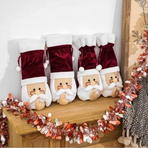 Kitchen Decoration Santa Claus Snowman Bottle Cap Clothes Christmas Wine Bottle Decoration Set For New Year Dinner