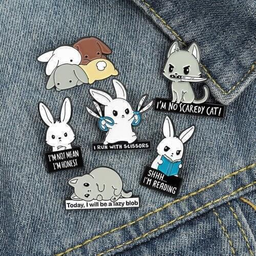 Cartoon Cute Animal Enamel Pin Funny Cat Rabbit Brooch Pin for Hat Bag Shirt Coat Decor Cartoon Badge Gift