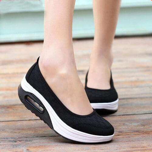 Women Shallow Wedges Shoes Slip-on Ladies Summer Pumps Platform Non-slip Shoes Female Comfortable Casual Shoe Black Gray Size 42