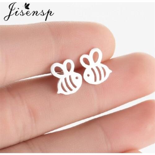 Jisensp 925 Sterling Silver Insect Bee Personality Stud Earrings for Women Cute Small Animal Piercing Earring Pendientes Plata