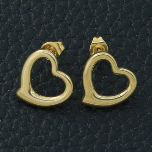 Fashion Heart Stainless Steel Jewelry Stud Earrings For Woman & Girl Gold & Silver Color Party Gift