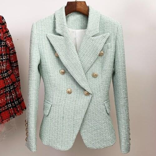 Spring 2021 Ladies Jacket Casual Slim Elegant Long Sleeve Lion Button Double-breasted Tweed Suit For Women Jackets Clothes