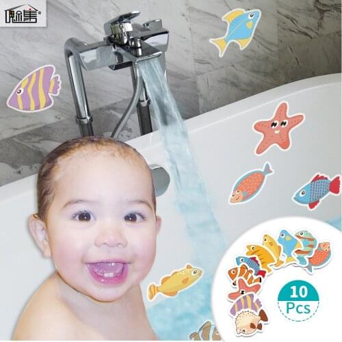 10 Pieces Colorful Fish Cartoon Baby Bath Toy Decals Children Bathtub Non-slip Stickers Bathroom Decoration