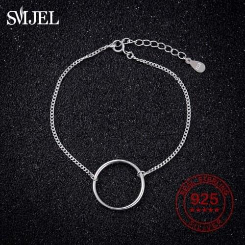 100% 925 Sterling Silver Karma Circle Charm Bracelets for Women Fashion Geometric Round Bangles Girls Valentines Day Gifts