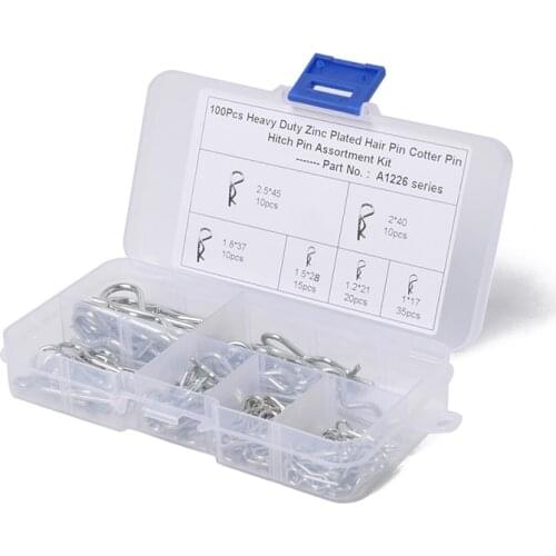 100 Pcs Hitch R Pin Clip Assortment Kit Tool Cotter Pin Hitch Pin For Tractor Auto Car Trailer Truck Lock 6 Size Repair Tool DIY