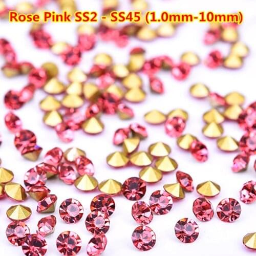 1440pcs Rose Pink Pointed Back Crystal Rhinestones Nail Art Crystal Glass Loose Rhinestones Svarosvki Kristal Original Nails