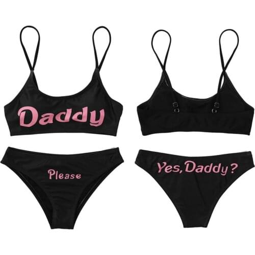2020 Womens Yes Daddy Baby Lover Bra Crop Tops with Briefs Lingerie Exotic Set Anime Cosplay Costumes Babydoll Bikini Swimwear