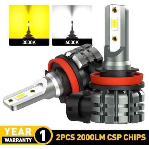 2X H11 LED Fog Light Bulbs H8 H9 H16 JP LED CSP 6000k White/3000k Golden Yellow DRL Car Daytime Running Auto Lamp Car Lights 12v