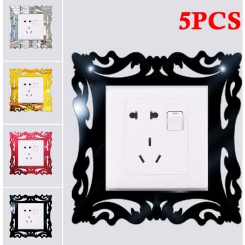 5pcs Silver black Mirror Light Switch Outlet Wall Sticker home Room Decor 3D Wall Stickers Switch Surround Socket Frame Display