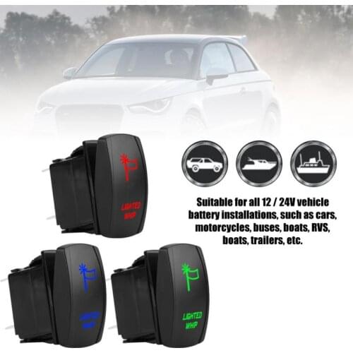 5Pin Laser Lighted Whip Rocker Switch On-Off LED Light 12V-20A 24V-10A