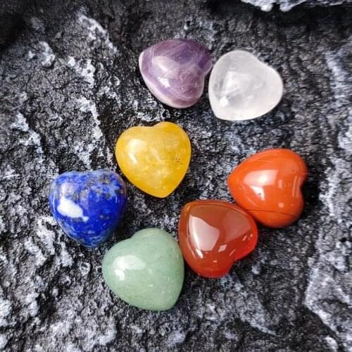 7pcs/set Natural Crystal 7 Chakras Hearts Energy Stone Amethyst Lapis Clear Quartz Heart Healing Meditation Stone Decorations