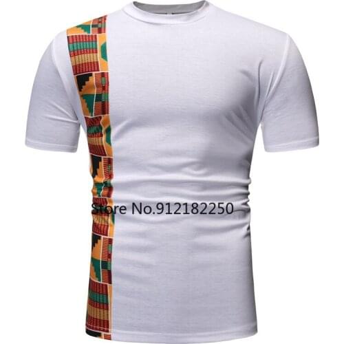 White Patchwork African Dashiki Print T Shirt Men 2021 Brand New Short Sleeve Tee Shirt Homme Streetwear Casual African Clothes