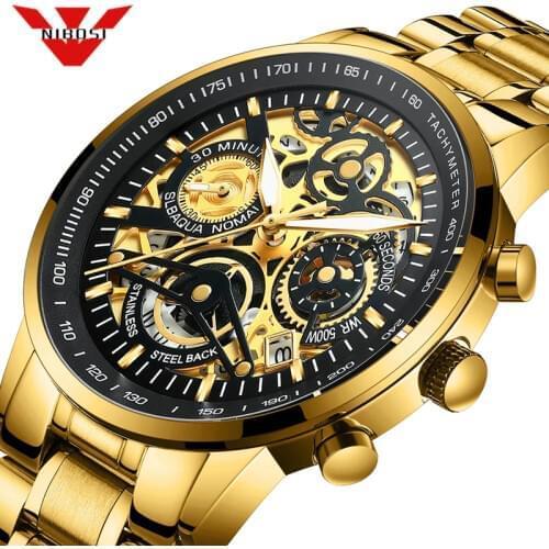 NIBOSI 2021 Men Watches Luxury Top Brand Gold Watch Stainless Steel Relogio Masculino Wristwatch Quartz Sports Watches for Man