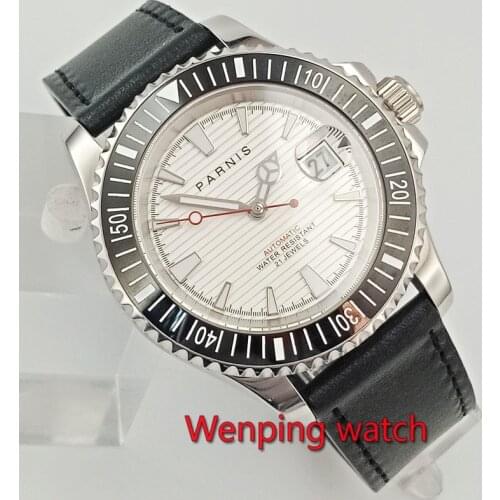Parnis watch Sapphire 41mm gentleman White black dial date Automatic Self-Winding movement Mens watch relogio masculino