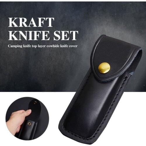 Poniard Sleeve Portable Durable Black Leather Hunting Sheath Cover Tactical Outdoor Tool Pouch Bags Folding Knife Case