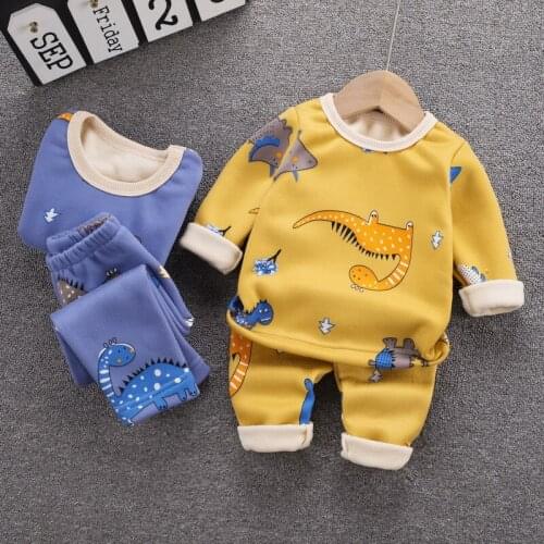 Childrens boys pajamas childrens cartoon printed velvet warm pajamas girls long-sleeved pajamas kids pajamas toddler pajamas