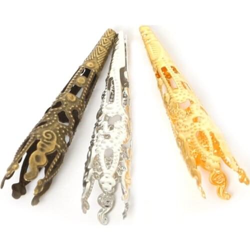 New Sale 50Pcs/lot Bugle Filigree Long End Bead Cap 8x40mm Gold Silver Bronze Dull Silver For DIY Jewelry Findings Accessories