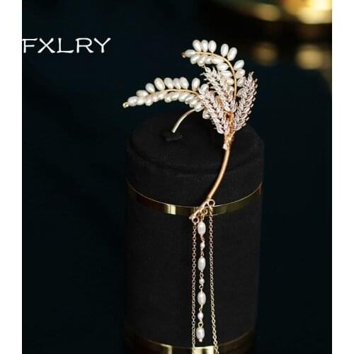 FXLRY Original Handmade Natural Pearl Vintage Wheat Shape Earrings Non-pierced Earrings For Women Jewelry