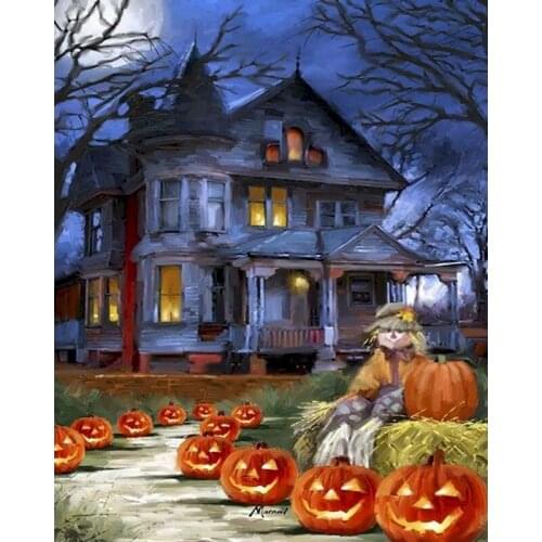 Gatyztory Pumpkin Castle DIY Painting By Numbers Halloween Handpainted Oil Painting Canvas Colouring