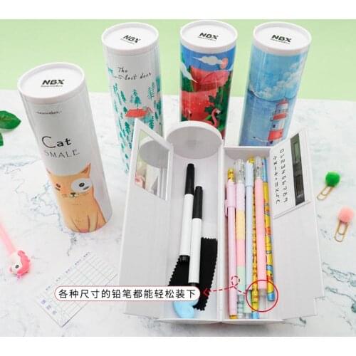 Kawaii Multifunction Pencil Case School Pencil Box Plastic Cylindrical Pencil Case calculator Solar Magnetic Switch Stationery