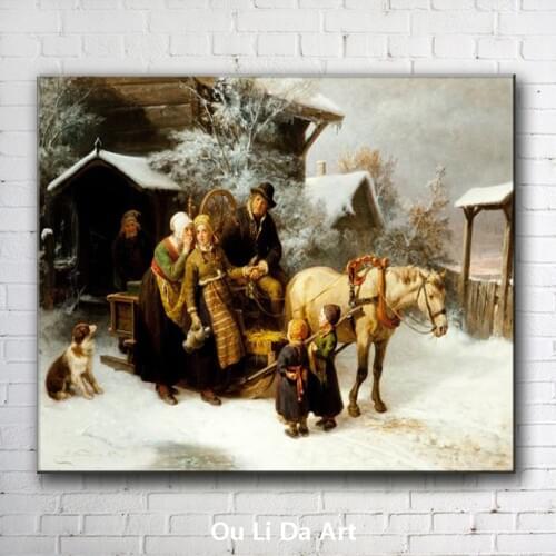Classical court figures farme carriage dog sownscape oil paintings canvas printing printed on canvas wall art decoration picture