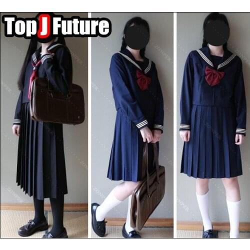 BLACK NAVY Sailor suit Novelty School Girl Uniforms TOP BAD Student COSPLAY Suits Short Long Sleeve Tops Pleated LONG Skirt